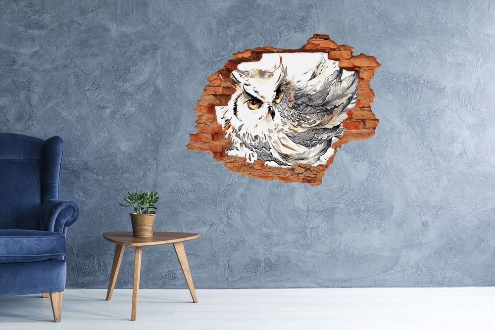 Autocollant mural trou Hibou brique