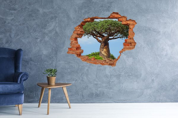 Sticker mural effet trou Baobab dans un trou dans le mur