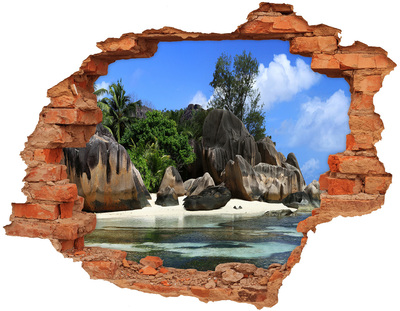 Autocollant mural trou Panorama des Seychelles brique