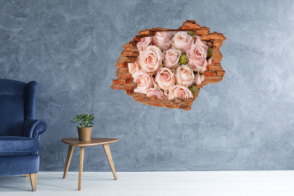 Sticker mural effet trou Des roses brique