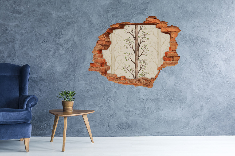 Sticker mural effet trou Des arbres brique