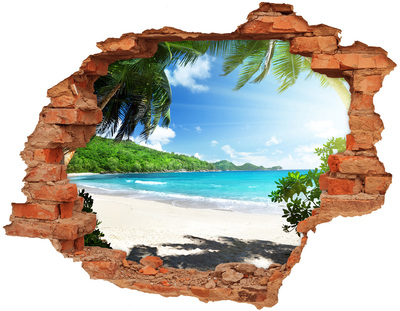 Sticker trou dans le mur Plage de Seychelles brique