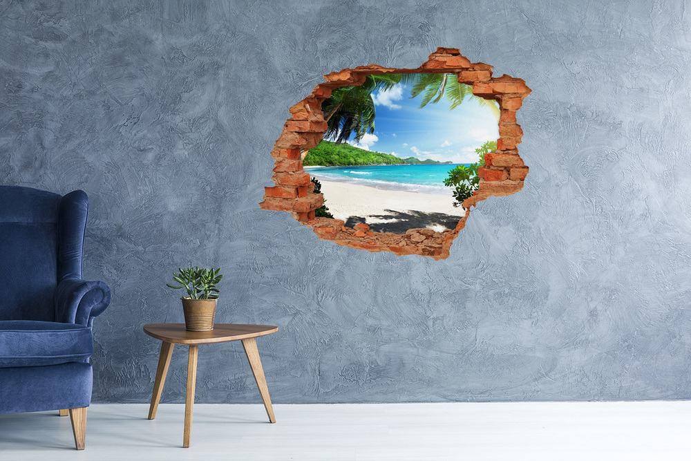 Sticker trou dans le mur Plage de Seychelles brique