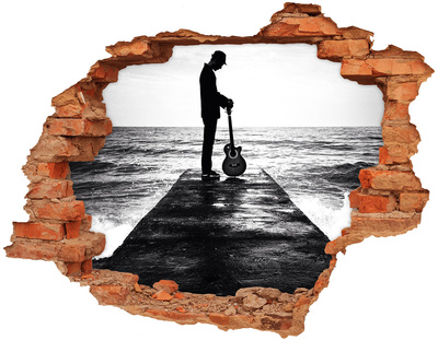 Sticker mural effet trou Musicien sur la jetée