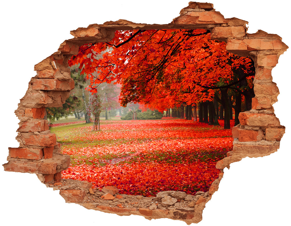 Sticker mural effet trou Arbres en automne brique