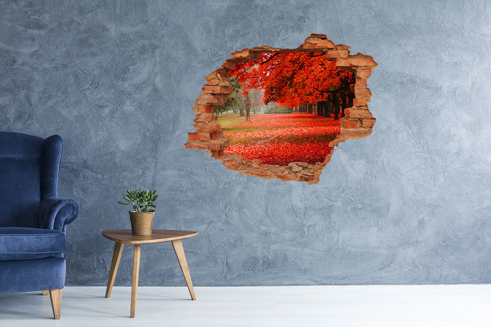 Sticker mural effet trou Arbres en automne brique