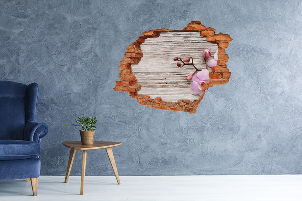 Autocollant à effet 3d trou Orchidée sur bois brique