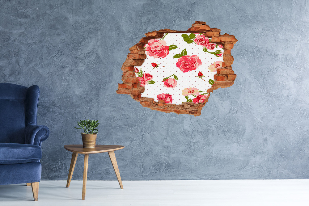 Sticker trou dans le mur Roses brique