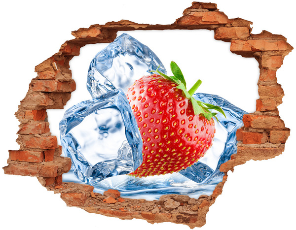 Sticker mural effet trou Fraise juteuse dans la glace