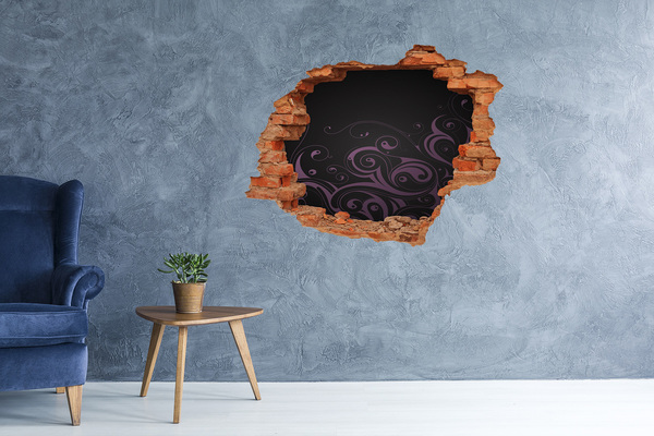 Sticker mural effet trou Motifs violets sur fond noir