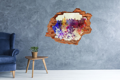 Sticker trou dans le mur Paysage urbain dans un trou coloré