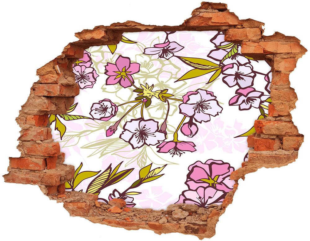 Sticker trou dans le mur Fleurs de cerisier plante brique