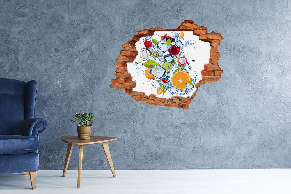 Sticker mural effet trou Fruits et glace brique