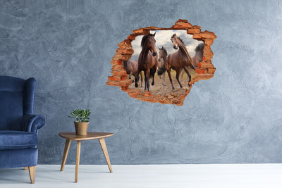 Sticker mural effet trou Cinq chevaux brique