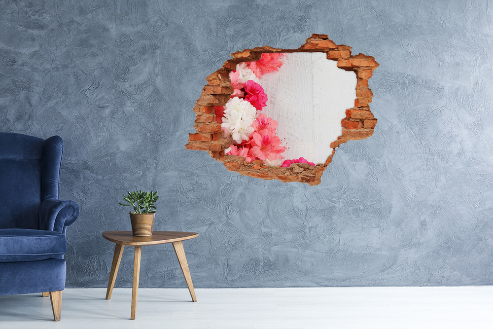 Sticker mural effet trou Fleurs brique