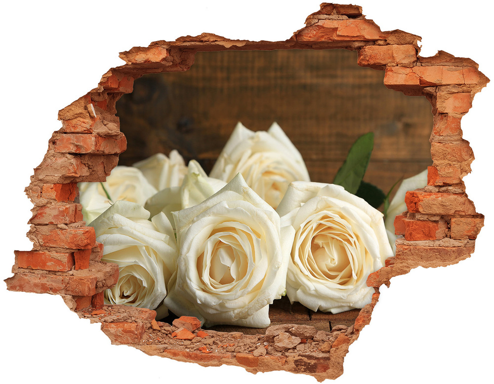 Autocollant mural trou Roses blanches brique