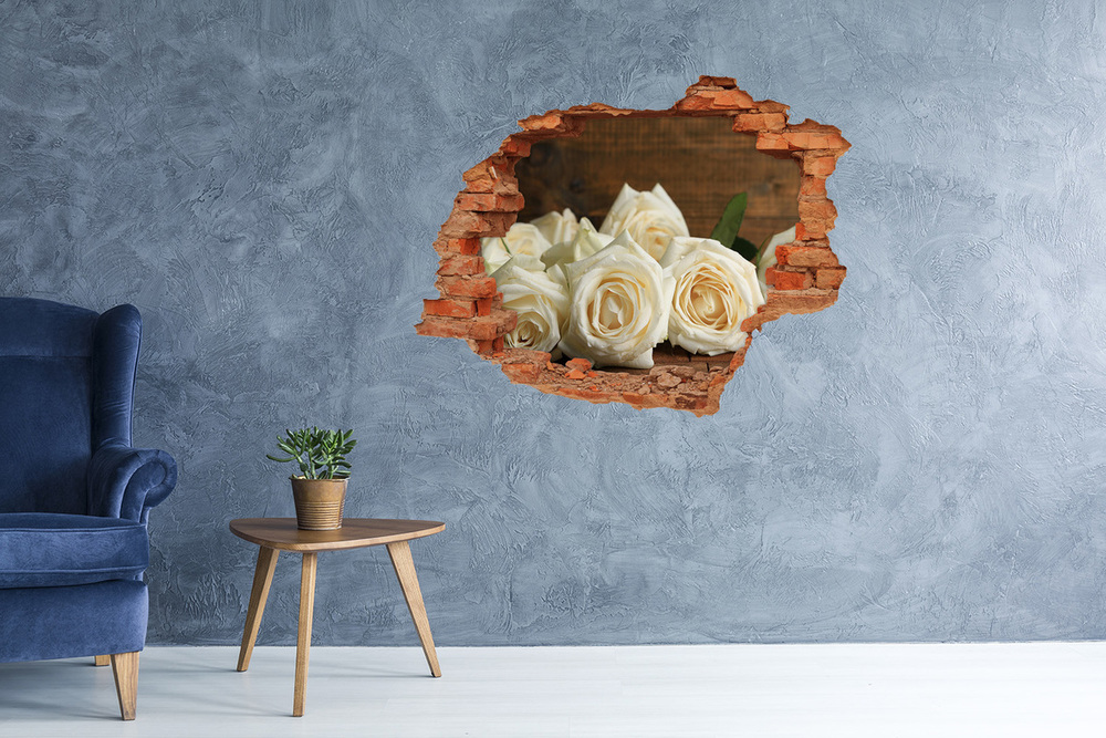 Autocollant mural trou Roses blanches brique