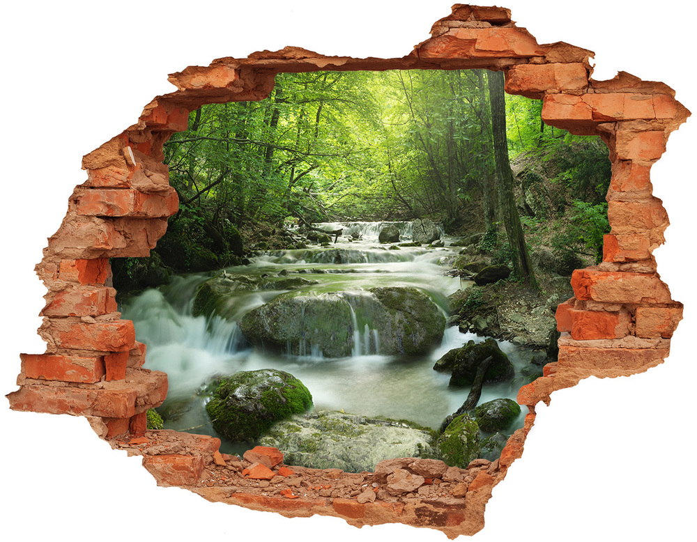 Autocollant à effet 3d trou Chute d'eau dans la forêt brique