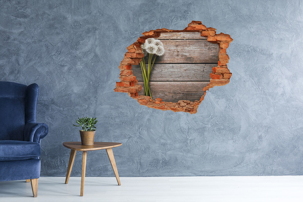 Sticker mural effet trou Fleurs de pissenlit sur un plancher en bois