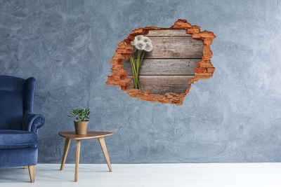 Sticker mural effet trou Fleurs de pissenlit sur un plancher en bois