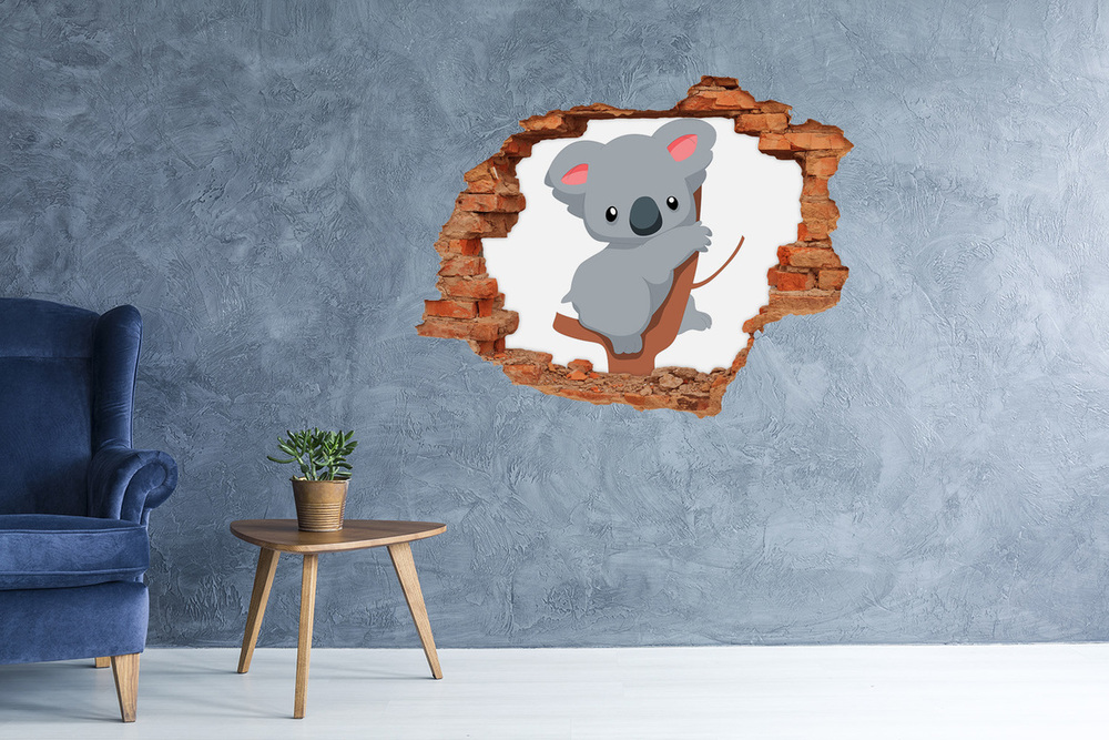 Autocollant à effet 3d trou Koala sur un arbre brique