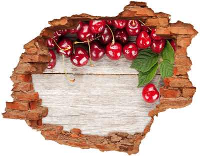 Sticker mural effet trou Cherries sur le bois brique