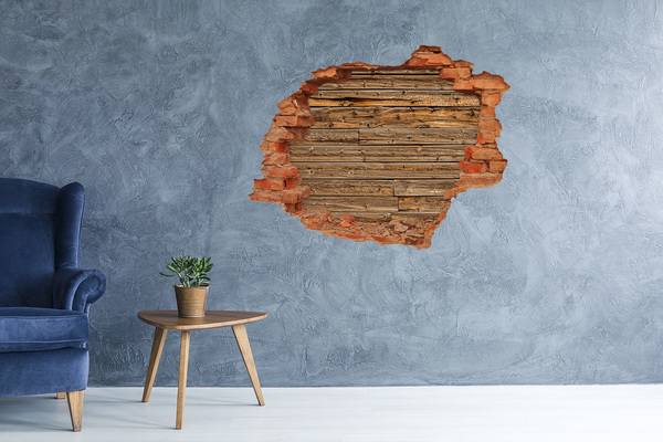 Autocollant à effet 3d trou Un mur abîmé avec des planches de bois