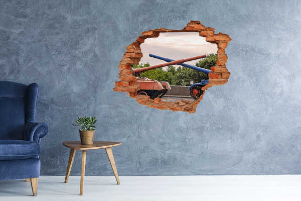 Autocollant à effet 3d trou Bataille de chars dans les ruines