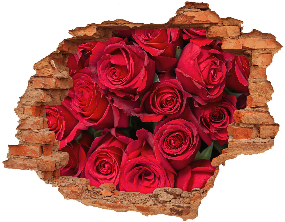 Sticker trou dans le mur Roses rouges brique