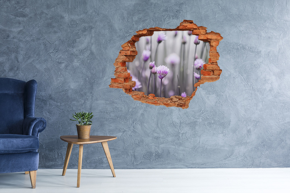 Sticker mural effet trou Fleurs de ciboulette brique