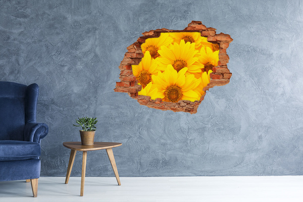 Autocollant à effet 3d trou Des tournesols dans un trou dans le mur