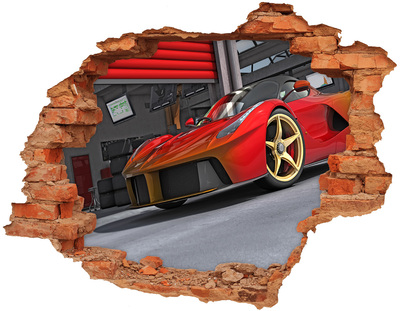 Autocollant à effet 3d trou Une voiture de sport dans un mur en ruine
