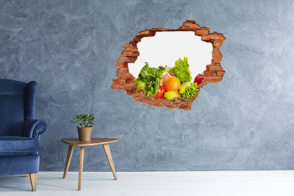 Autocollant mural trou Fruits et légumes dans un trou dans le mur
