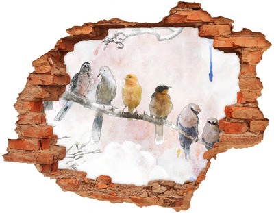 Sticker mural effet trou Oiseaux sur la branche brique