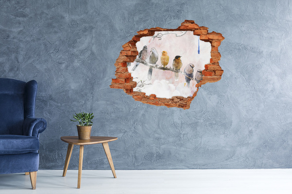 Sticker mural effet trou Oiseaux sur une branche