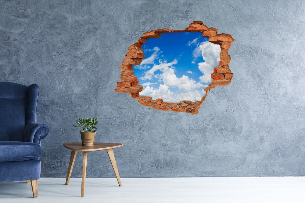 Sticker mural effet trou Nuages ​​dans le ciel bleu nuages brique