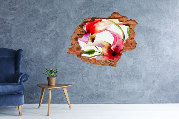 Sticker mural effet trou Une explosion florale de couleurs