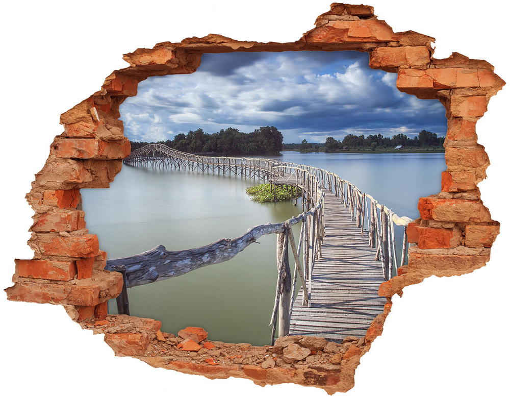 Autocollant à effet 3d trou Pont de bois brique