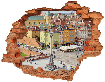 Sticker mural effet trou Varsovie Pologne brique