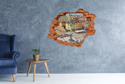 Sticker mural effet trou Varsovie Pologne brique