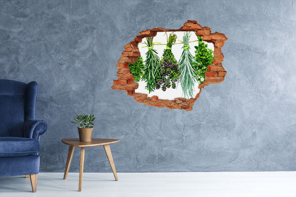 Sticker mural effet trou Herbes sur une corde bâton brique