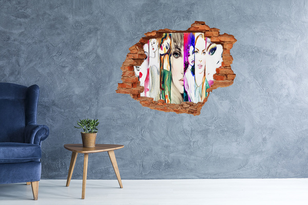 Autocollant mural trou Portraits de femmes dans un trou dans le mur