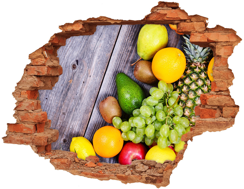 Sticker trou dans le mur Fruit sur bois brique