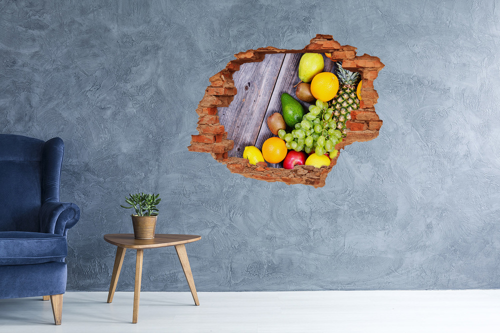 Sticker trou dans le mur Fruit sur bois brique