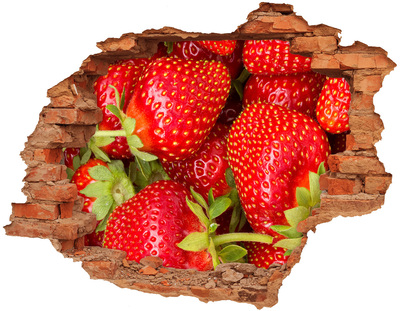 Sticker mural effet trou Des fraises brique