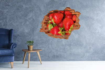 Sticker mural effet trou Des fraises brique