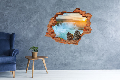 Sticker mural effet trou Cascade au coucher du soleil