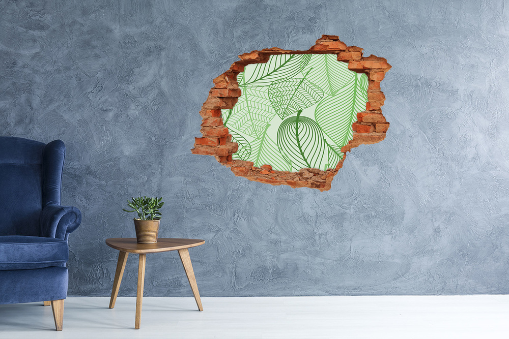 Sticker mural effet trou Feuilles de motif brique