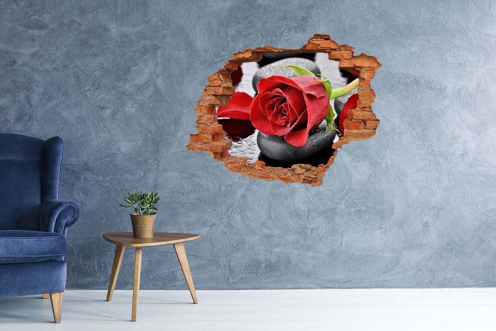 Sticker mural effet trou Rose rouge brique