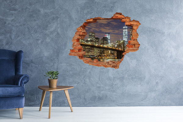 Autocollant à effet 3d trou Vue du pont de Brooklyn la nuit